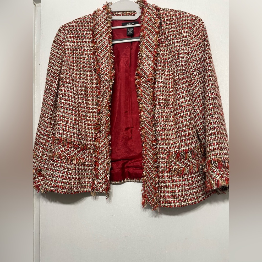 ALFANI Petite Ladies Linen Blend Suit Jacket Poppy Multi Size 10P